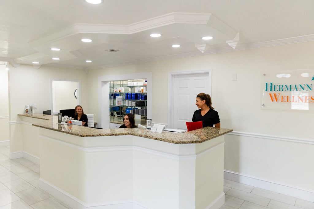 The front office of Hermann Aesthetics, where you can come for professional skin care in St. Petersburg.